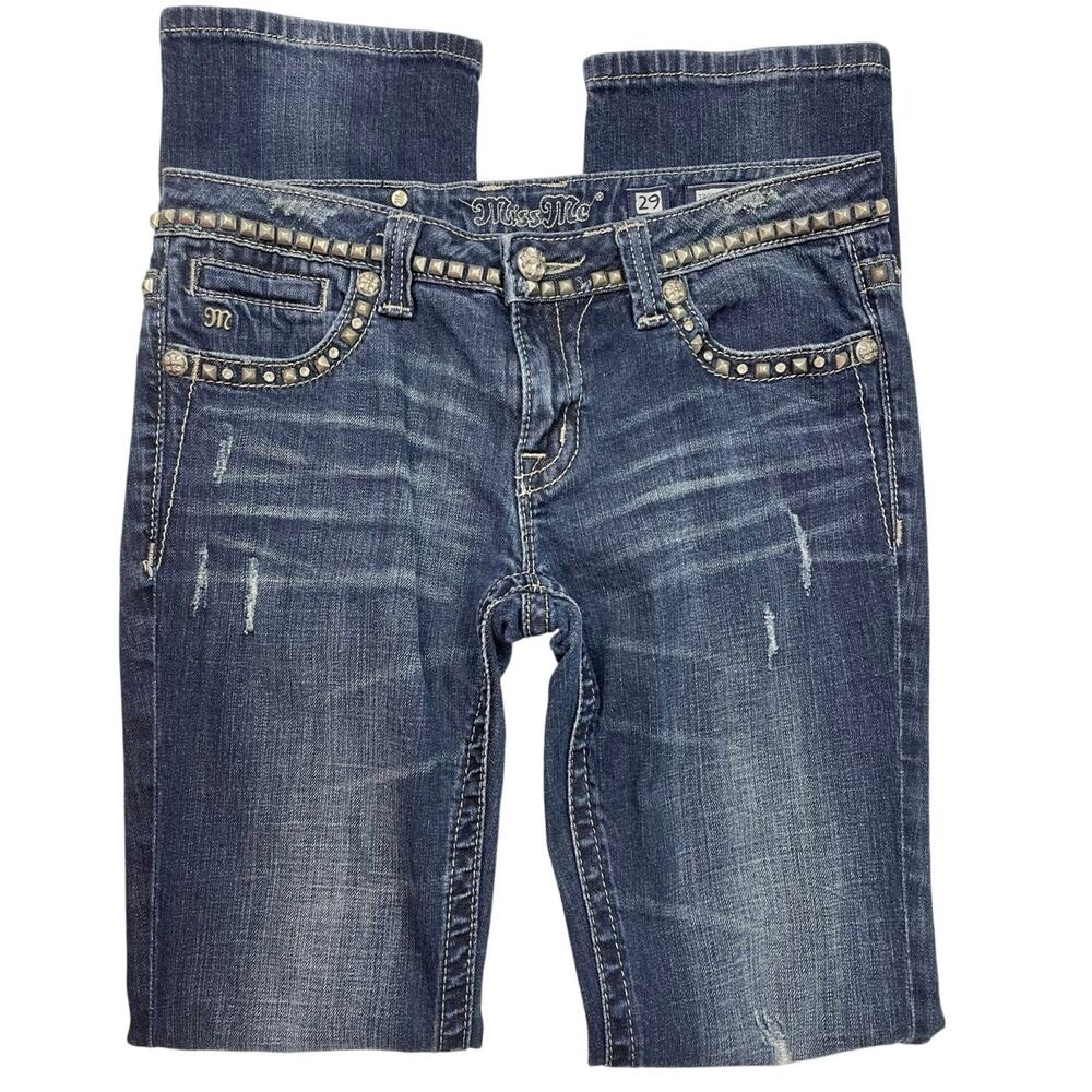 EUC - Miss Me Modelo Low Rise Embellished Straight Leg Jeans